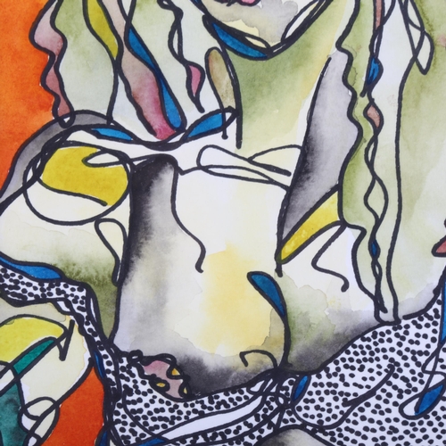 2162 - Gail Miller, mixed media ink/watercolour on paper, abstract nude, 31cm x 21cm, framed