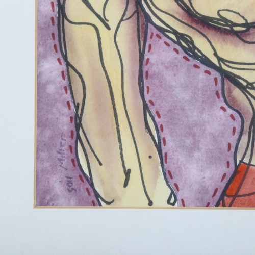 2163 - Gail Miller, mixed media ink/watercolour on paper, abstract nude, 39cm x 29cm, framed