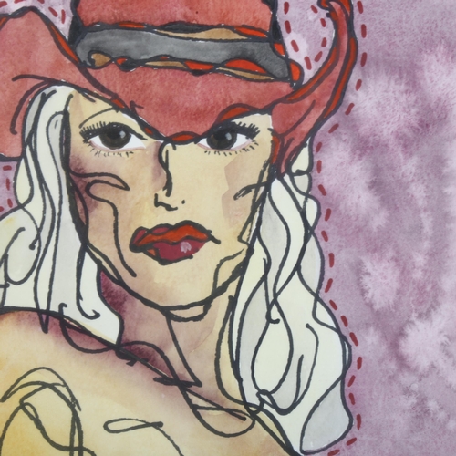 2163 - Gail Miller, mixed media ink/watercolour on paper, abstract nude, 39cm x 29cm, framed