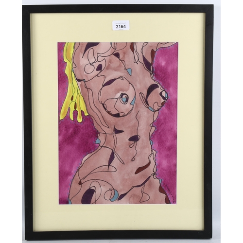 2164 - Gail Miller, mixed media ink/watercolour on paper, abstract nude, 37cm x 27cm, framed