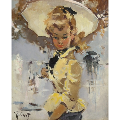 2172 - Pierre Grisot, oil on board, Parisian girl, signed, 27cm x 21cm, framed