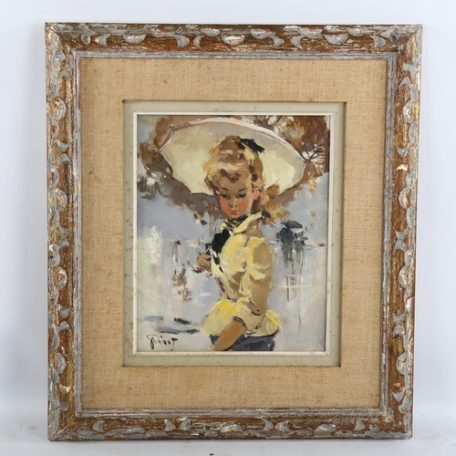 2172 - Pierre Grisot, oil on board, Parisian girl, signed, 27cm x 21cm, framed