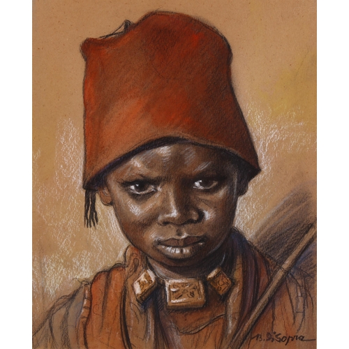 2174 - Bruno De Sopra, coloured pastels, African boy, signed, 34cm x 27cm, framed