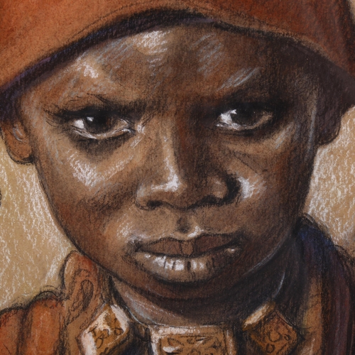 2174 - Bruno De Sopra, coloured pastels, African boy, signed, 34cm x 27cm, framed