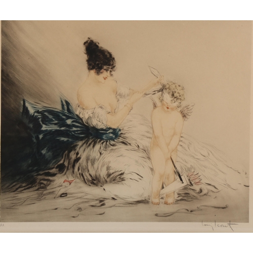 2175 - Louis Icart, dry point etching, Cupid blindfolded, signed in pencil, image 36cm x 44cm, framed