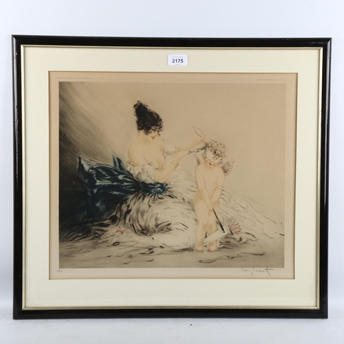 2175 - Louis Icart, dry point etching, Cupid blindfolded, signed in pencil, image 36cm x 44cm, framed