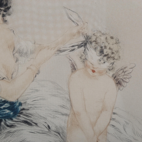 2175 - Louis Icart, dry point etching, Cupid blindfolded, signed in pencil, image 36cm x 44cm, framed