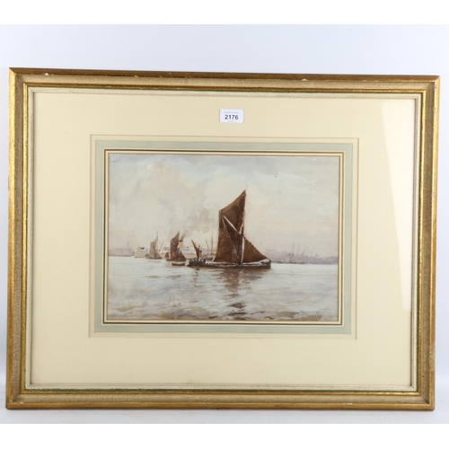 2176 - Arthur Burgess, watercolour, sailing barges, signed, 27cm x 38cm, framed