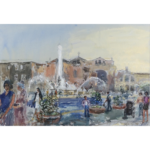 2177 - John Linfield, watercolour, Piazza Della Republica Rome, signed, 33cm x 49cm, framed