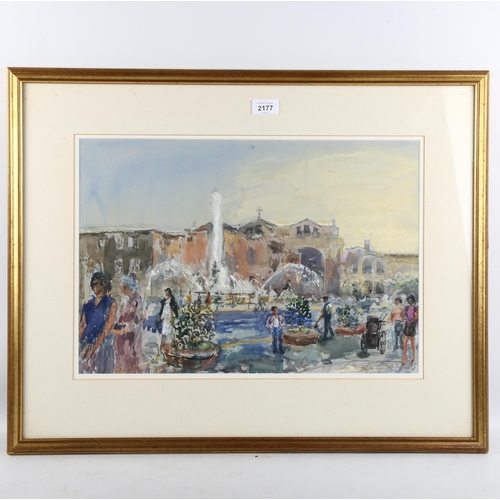 2177 - John Linfield, watercolour, Piazza Della Republica Rome, signed, 33cm x 49cm, framed