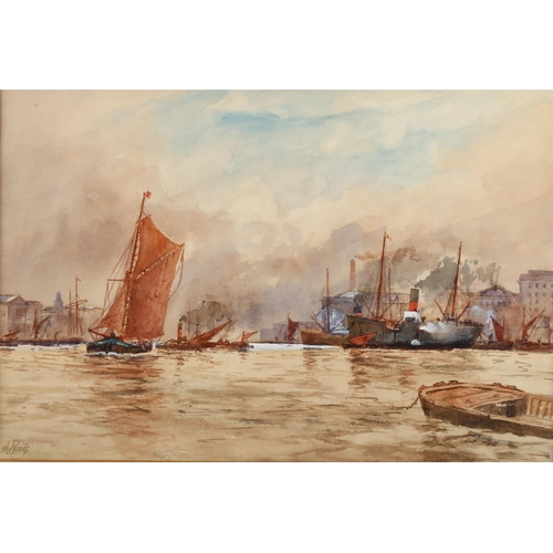 2178 - H Woods, watercolour Pool of London, 27cm x 39cm, framed