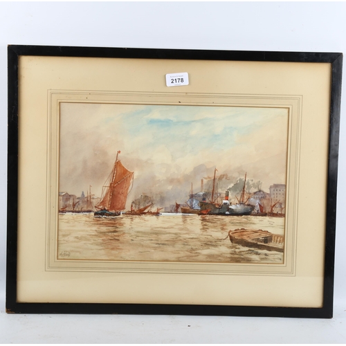 2178 - H Woods, watercolour Pool of London, 27cm x 39cm, framed