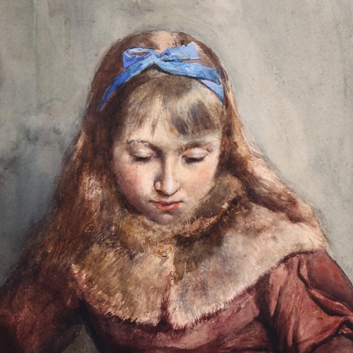 2181 - 19th century watercolour, girl with a sketch album, signed and dated 1884, 52cm x 34cm, framed