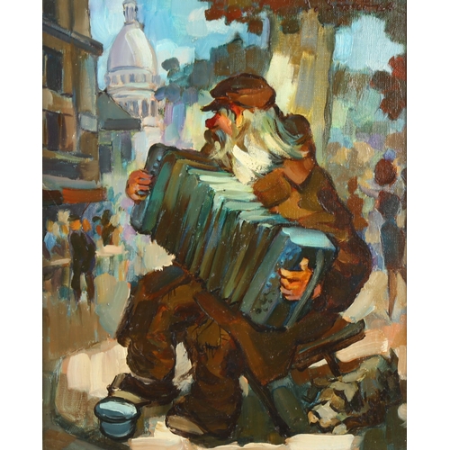 2184 - Pair of oils on canvas, Parisian street scenes, indistinctly signed, 1968, 33cm x 46cm, 1 framed