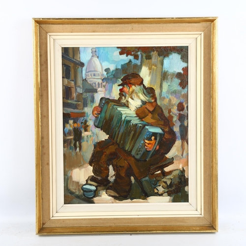 2184 - Pair of oils on canvas, Parisian street scenes, indistinctly signed, 1968, 33cm x 46cm, 1 framed