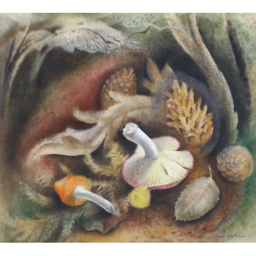 2185 - Billie Waters, mixed media, pastel/crayon, still life October, signed, 34cm x 37cm, framed