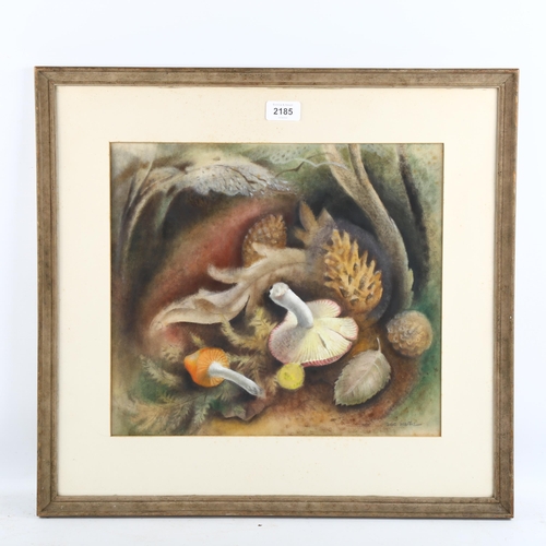 2185 - Billie Waters, mixed media, pastel/crayon, still life October, signed, 34cm x 37cm, framed