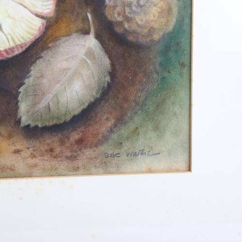 2185 - Billie Waters, mixed media, pastel/crayon, still life October, signed, 34cm x 37cm, framed