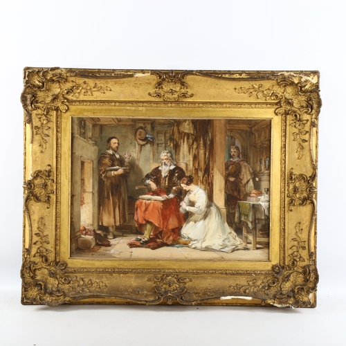 2186 - Charles Cattermole, watercolour, interior scene, signed with monogram, 1850, 30cm x 42cm, framed