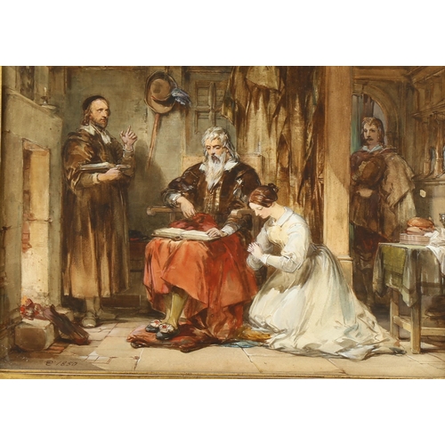 2186 - Charles Cattermole, watercolour, interior scene, signed with monogram, 1850, 30cm x 42cm, framed