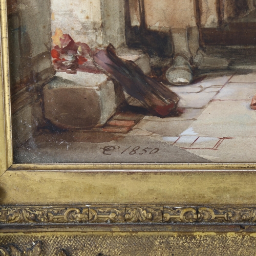 2186 - Charles Cattermole, watercolour, interior scene, signed with monogram, 1850, 30cm x 42cm, framed