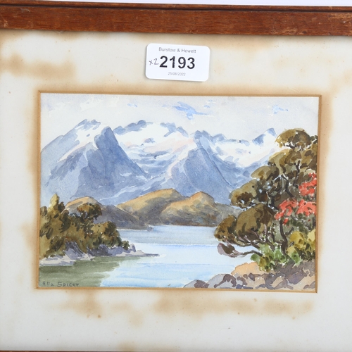 2193 - Ella Spicer, pair of watercolours, New Zealand landscapes, 12cm x 17cm, framed