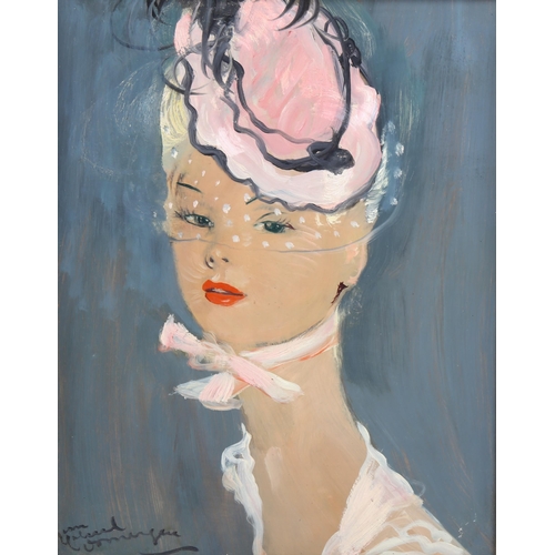 2196 - Jean Gabriel Domergue (1889 - 1962), oil on board, Tete De Femme, signed with Frost & Reed stock lab... 