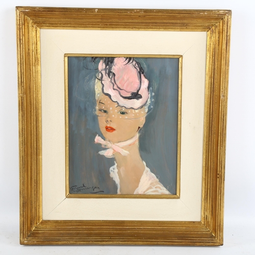 2196 - Jean Gabriel Domergue (1889 - 1962), oil on board, Tete De Femme, signed with Frost & Reed stock lab... 