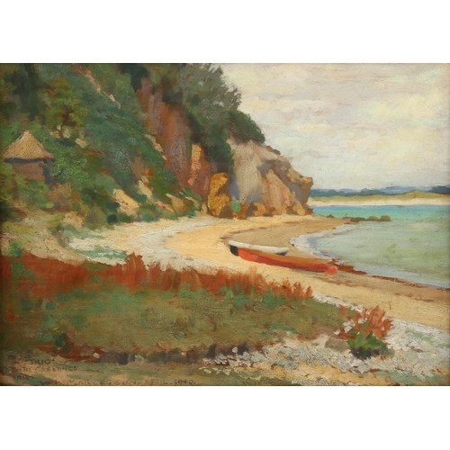 2200 - W H Margetson, oil on board, beached boats, signed, 23cm x 30cm, framed