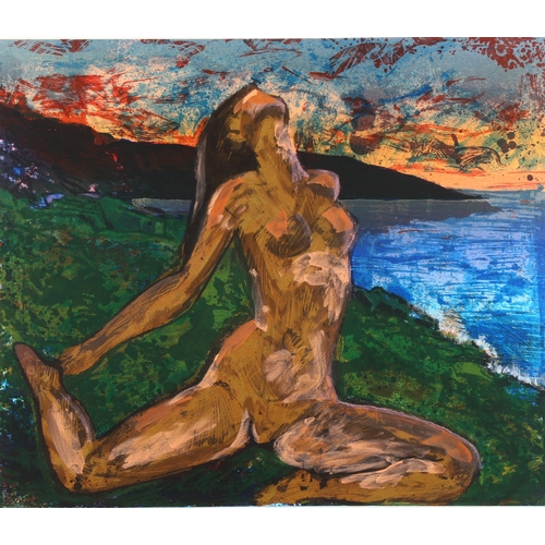 2202 - Contemporary screen print, nude figure, indistinctly signed, image 43cm x 51cm, framed