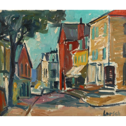 2205 - Dominique Lorsch (? - 1990), oil on board, Parisian street scene, signed, 50cm x 60cm, framed