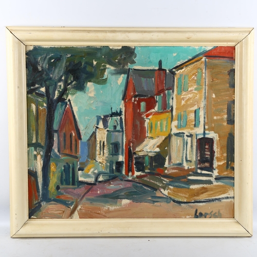 2205 - Dominique Lorsch (? - 1990), oil on board, Parisian street scene, signed, 50cm x 60cm, framed