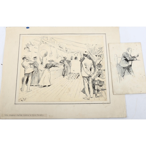 2209 - Harry Furniss (1854 - 1925), 2 original illustrations circa 1900, including deck games on an ocean l... 