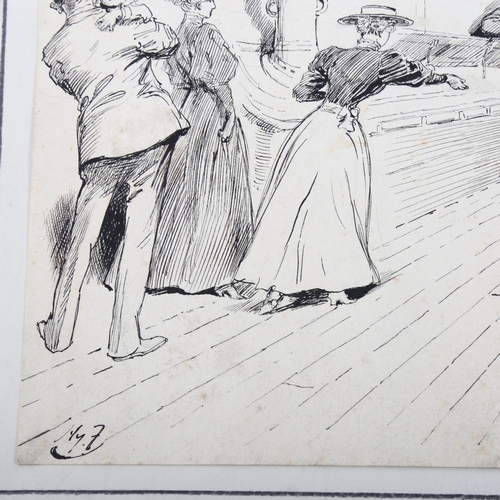 2209 - Harry Furniss (1854 - 1925), 2 original illustrations circa 1900, including deck games on an ocean l... 