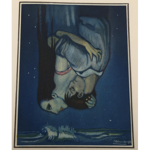 2215 - Federico Beltran Masses (1885 - 1949), aquatint, romantic figures, 22cm x 16cm, mounted