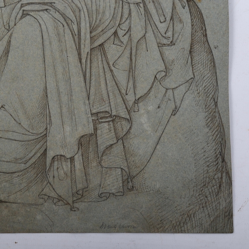 2217 - Pre-Raphaelite School, pen and ink on grey paper, seated Classical figure with further studies verso... 