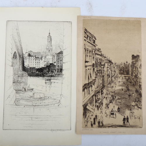 2221 - James Whistler, 2 etchings, St James's Street 1879, and London river view, signed by Sydney Jones, u... 