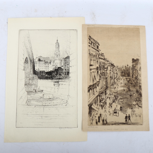 2221 - James Whistler, 2 etchings, St James's Street 1879, and London river view, signed by Sydney Jones, u... 