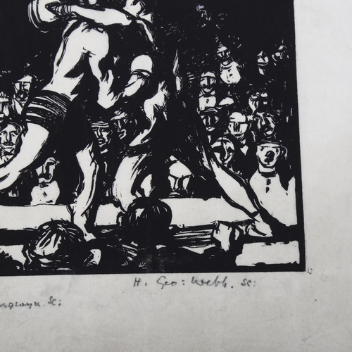 2236 - Harry George Webb (1882 - 1914) after Frank Brangwyn, woodblock print, boxing match, inscribed in pe... 