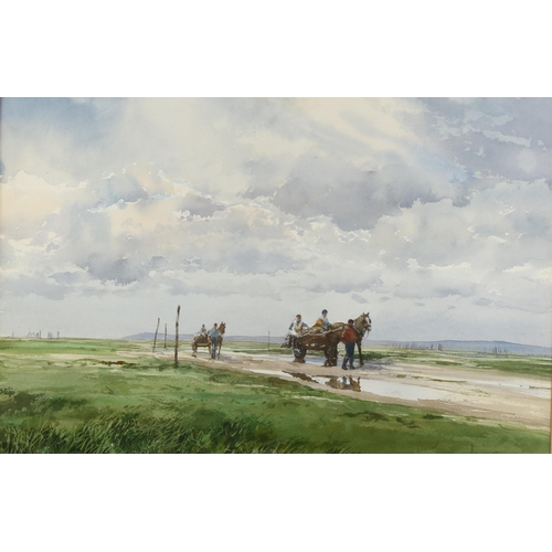 2242 - Ashton Cannell (1927 - 1994), watercolour, cockle pickers Crofty, 33cm x 52cm, framed