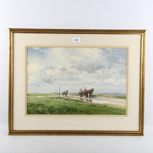 2242 - Ashton Cannell (1927 - 1994), watercolour, cockle pickers Crofty, 33cm x 52cm, framed