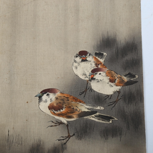 2247 - Koson (1887 - 1945), woodblock print, 3 sparrows in a spring shower, circa 1912, 36cm x 19cm, unfram... 