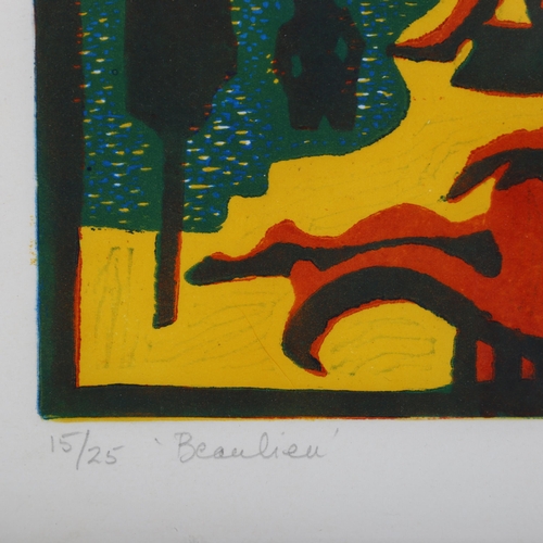 2250 - Deborah Glass, screen print, Beaulieu, signed in pencil, no. 15/25, image 18cm x 23cm, framed