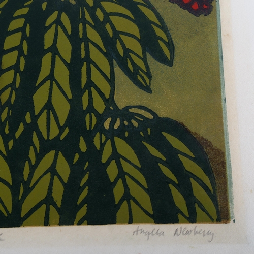 2251 - Angela Newberry, linocut print, Lorikeets In The Umbrella Tree artist's proof, signed in pencil, ima... 