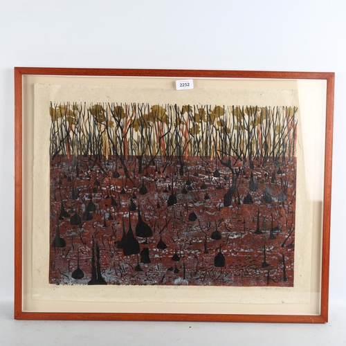 2252 - Angela Newberry, colour linocut print, Bushfire III, signed in pencil, no. 13/20, image 41cm x 56cm,... 