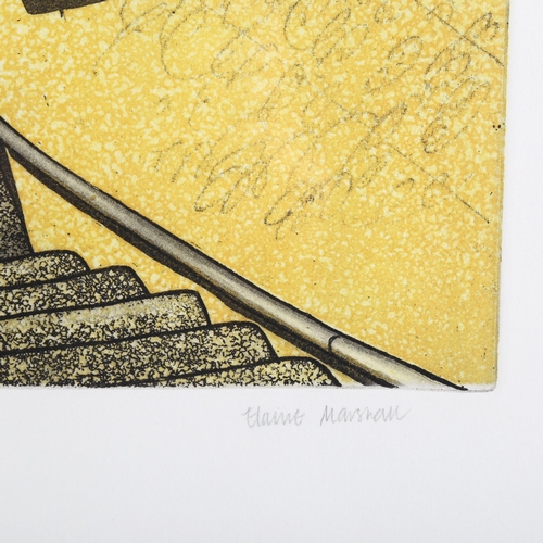 2253 - Elaine Marshall, coloured etching, Tamarisk Steps I, signed in pencil, no. 13/50, image 28cm x 37cm,... 