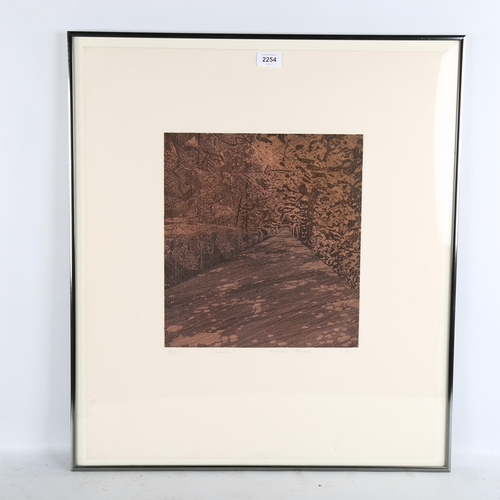 2254 - Norman Stevens, engraving, lane, signed in pencil, no. 25/150, image 34cm x 31cm, framed