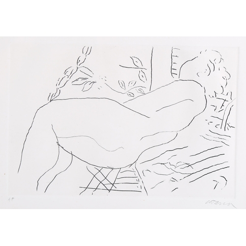 2257 - Mid-20th century artist's proof etching, reclining nude, indistinctly signed in pencil, plate 20cm x... 