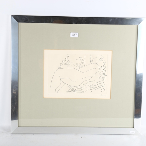 2257 - Mid-20th century artist's proof etching, reclining nude, indistinctly signed in pencil, plate 20cm x... 