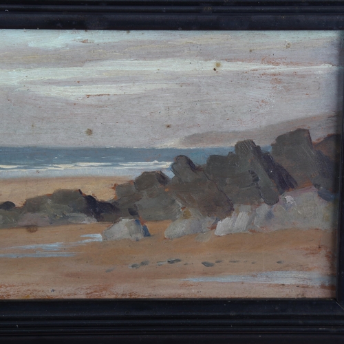 2258 - Early 20th century oil on wood panel, shore scene, unsigned, 13cm x 21cm, framed